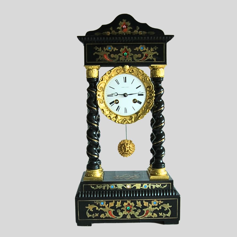 Antique French Striking Portico Table Clock